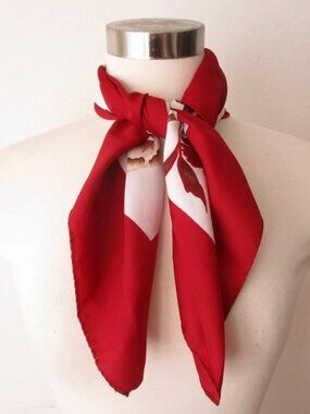 VTG 70s Pierre St Martin Square Burgundy Red Flower Print Scarf